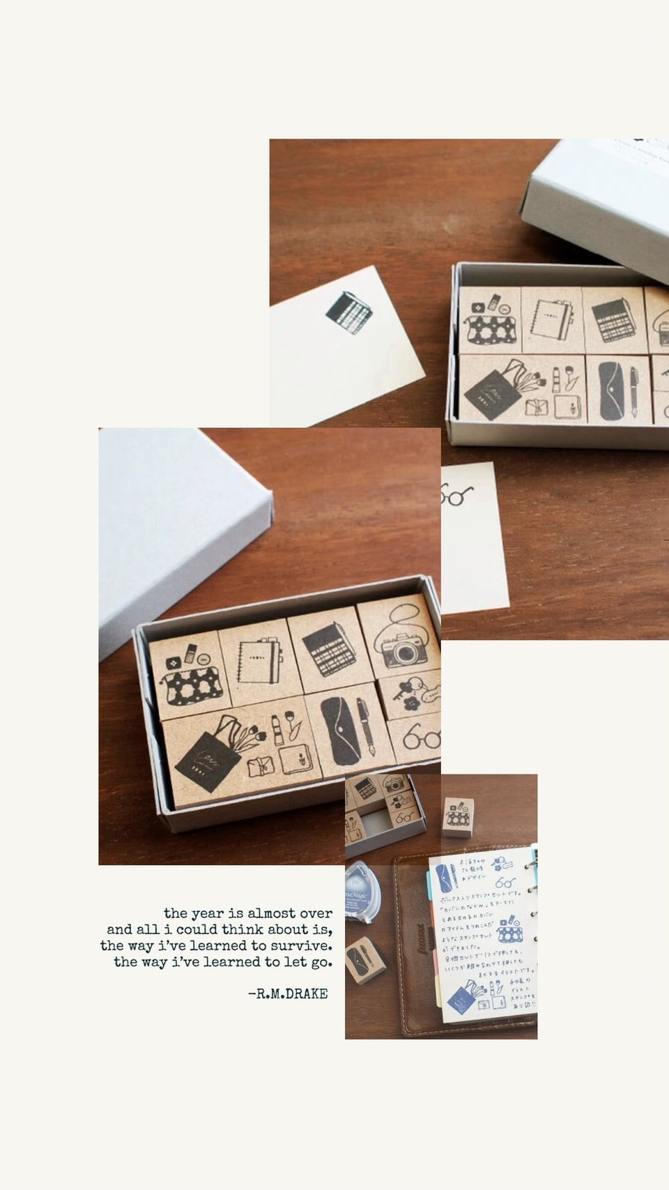 "Inside the Bag" stamp set, a collaboration with the illustrator, Komiki Sonomi.